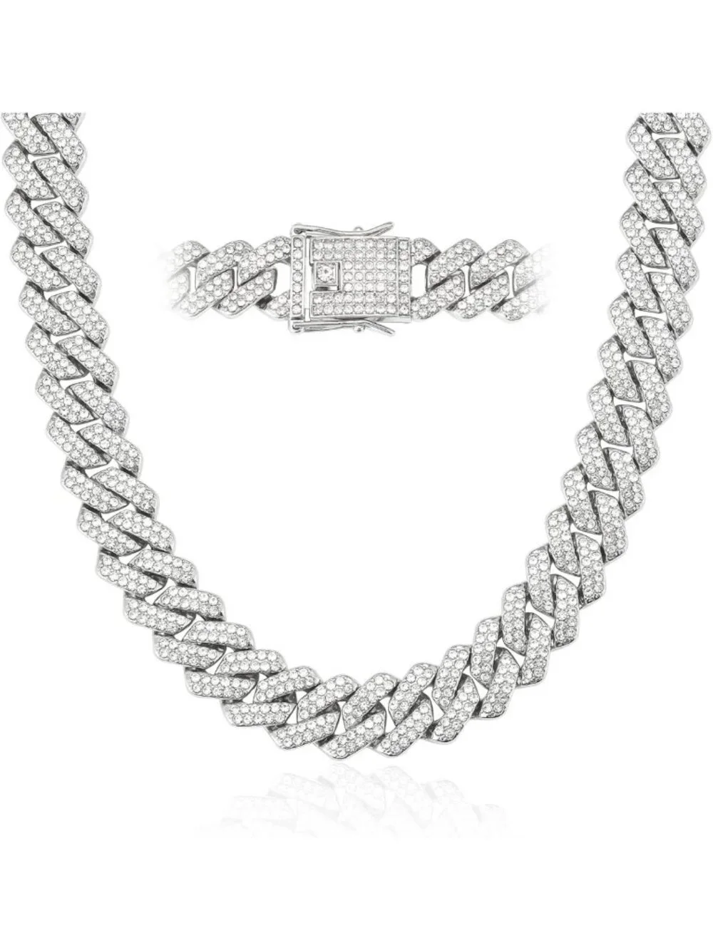 Men's Iced Out Cuban Link Chain Necklace - 18K Gold & Silver Hip Hop Jewelry